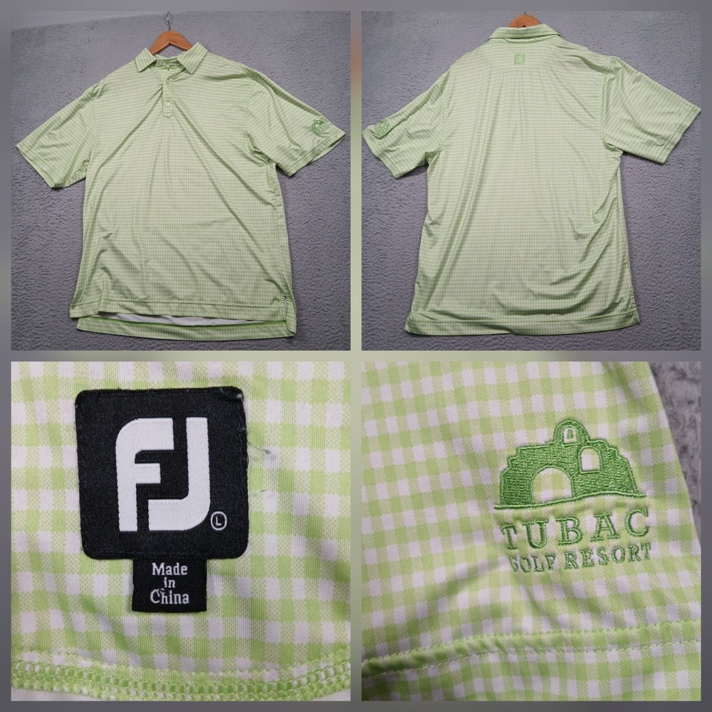 Tubac Golf Resort FootJoy Polo Shirt Men Large Green Gingham Check